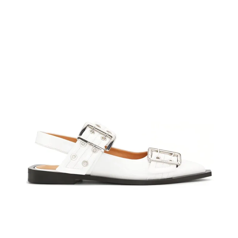GANNI Wide Welt Buckled Ballerina Shoes-1