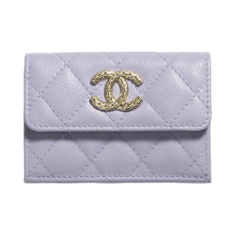 CHANEL Embossed Shiny Calfskin Pocket Wallet Small Size Women's Light Purple-0