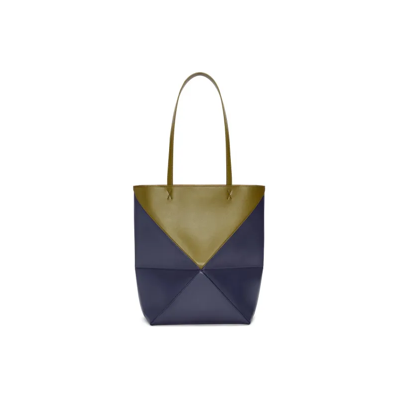 LOEWE Cow Leather Tote Bag, Shopping Bag, Shoulder Bag, Handbag Medium Size Women's Olive & Dark Blue-4
