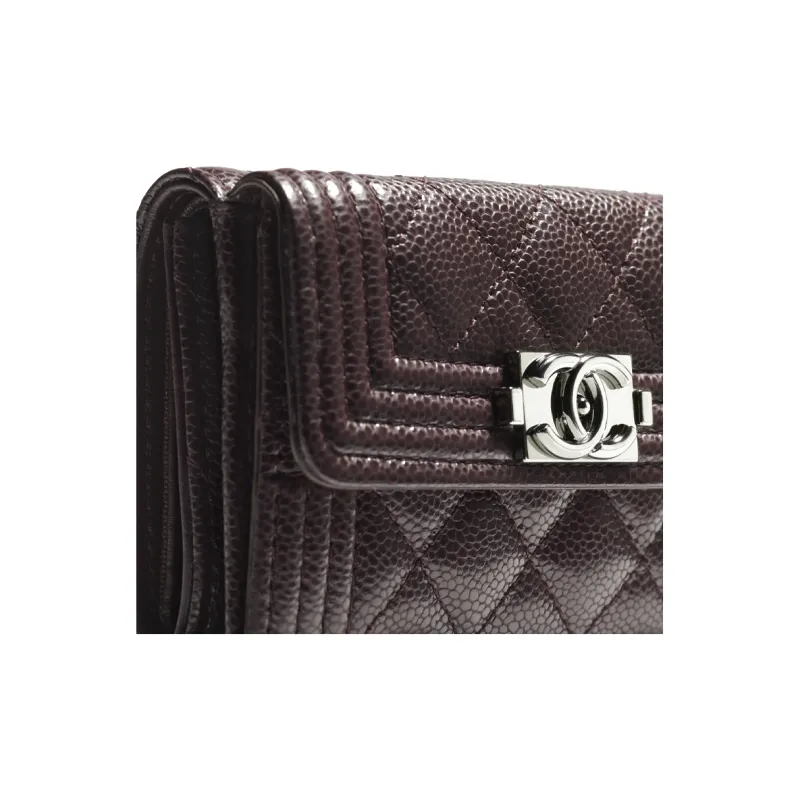 CHANEL Embossed Calfskin Wallet Small Size Women's Dark Brown-3