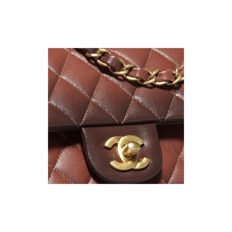 CHANEL Classic Flap CF Gold Metal With Lambskin Shoulder Bag, Crossbody Bag Women's Brown-3