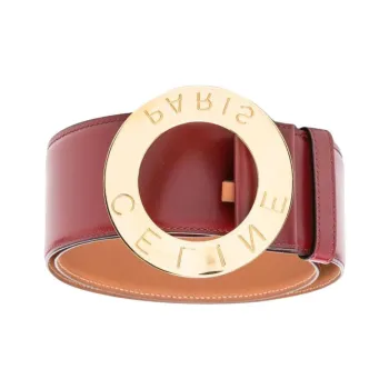 CELINE Logo Carved Buckle Leather Hardware Accessories Leather Belts Women's Burgundy Width 5CM