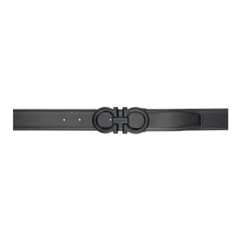 FERRAGAMO Calfskin Leather Belts Men's Black Width: 4CM