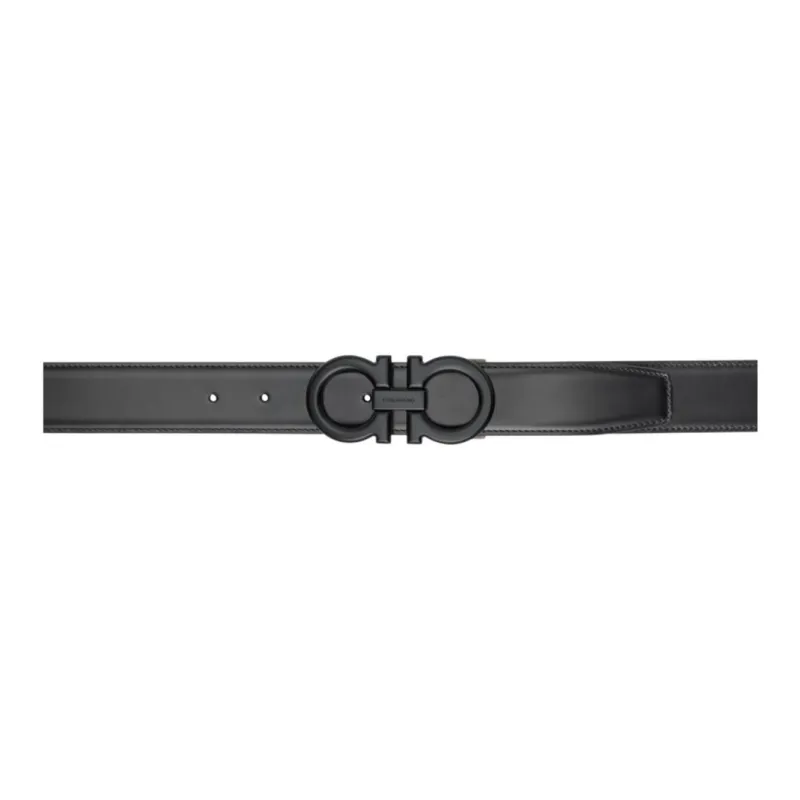FERRAGAMO Calfskin Leather Belts Men's Black Width: 4CM-0