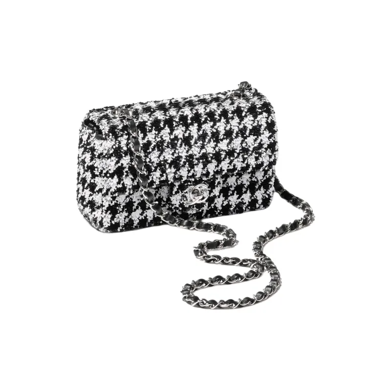 CHANEL Sequins Flap Bag, Shoulder Bag, Crossbody Bag Trumpets Women's Black & White-1