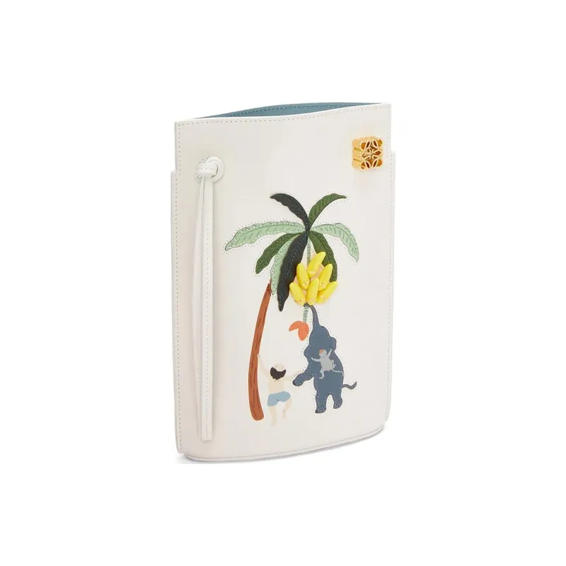 LOEWE Satin Cow Leather Shoulder Bag Crossbody Bag Women's Soft White With Light Ocean Blue-3