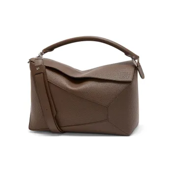 LOEWE Puzzle Grained Calfskin Handbag Shoulder Bag Crossbody Bag Large Size Women's Dark Brown