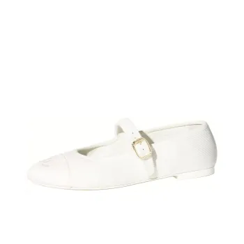 CHANEL Flat Mary Jane Shoes Women's White