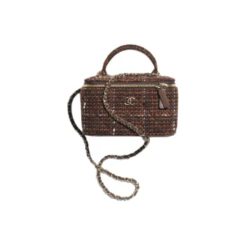CHANEL Wool Twill Soft Woolen Makeup Bag, Shoulder Bag, Crossbody Bag, Handbag Women's Dark Brown & Brown & White