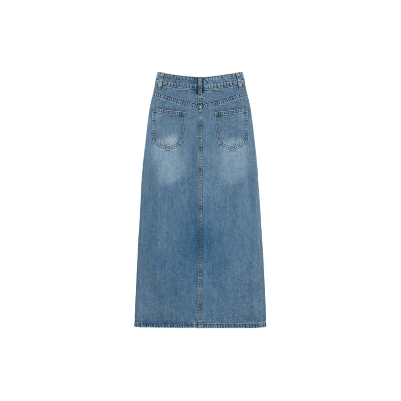 HUASJ Denim Long Skirts Women's Blue-1