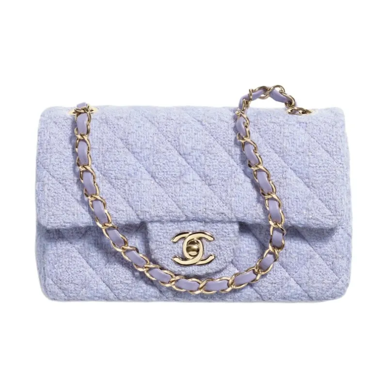 CHANEL Classic Flap CF Wool Twill Soft Woolen Tweed Shoulder Bag, Crossbody Bag Mini Women's Taro Purple-0