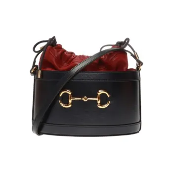 GUCCI Leather Bucket Bag, Shoulder Bag, Crossbody Bag Women's Dark Blue/Red