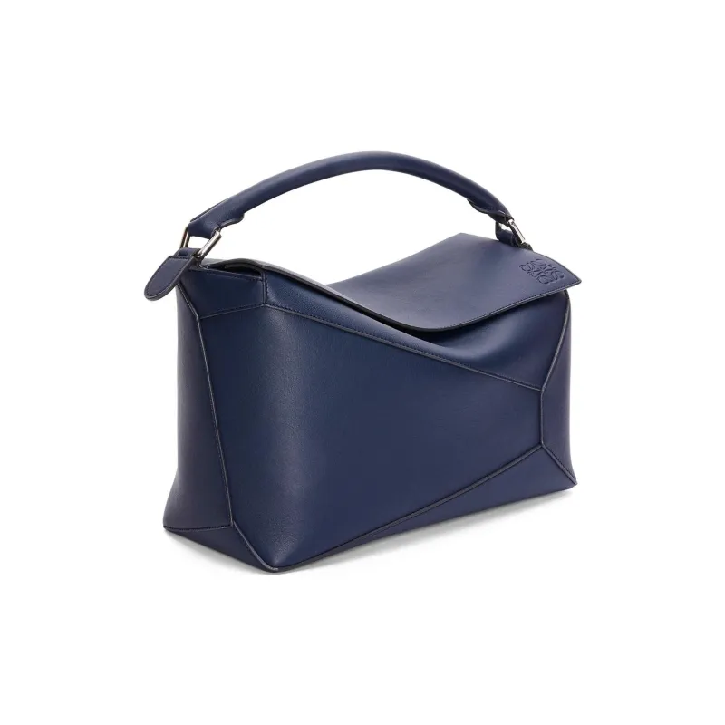 LOEWE Cow Leather Handbag Shoulder Bag Crossbody Bag Large Size Women's Dark Blue-2