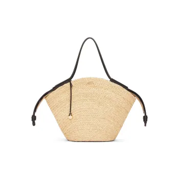 LOEWE Raffia With Nappa Cow Leather Handbag Large Size Women's Natural & Black