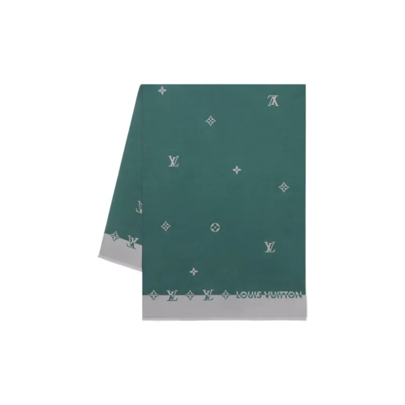 LOUIS VUITTON Cotton Knit Scarves Men's Pine Green Color-0