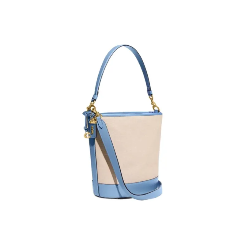 COACH Canvas With Calfskin Canvas Bag, Bucket Bag, Handbag, Shoulder Bag, Crossbody Bag Women's Beige & Blue-2