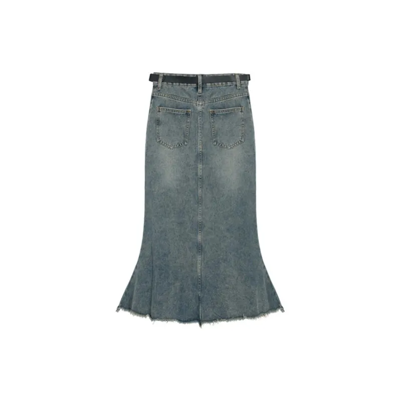 HUASJ Denim Long Skirts Women's Blue-1