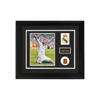 Three For Real Madrid Team Ramos Water God Signed Photo With SA Certificate Framed