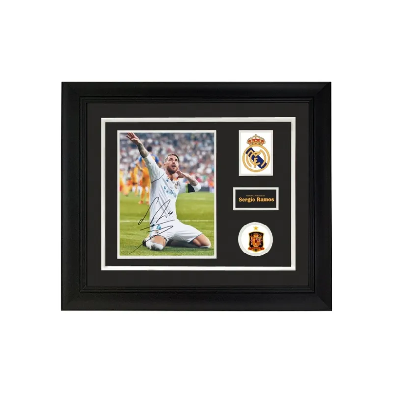 Three For Real Madrid Team Ramos Water God Signed Photo With SA Certificate Framed-0