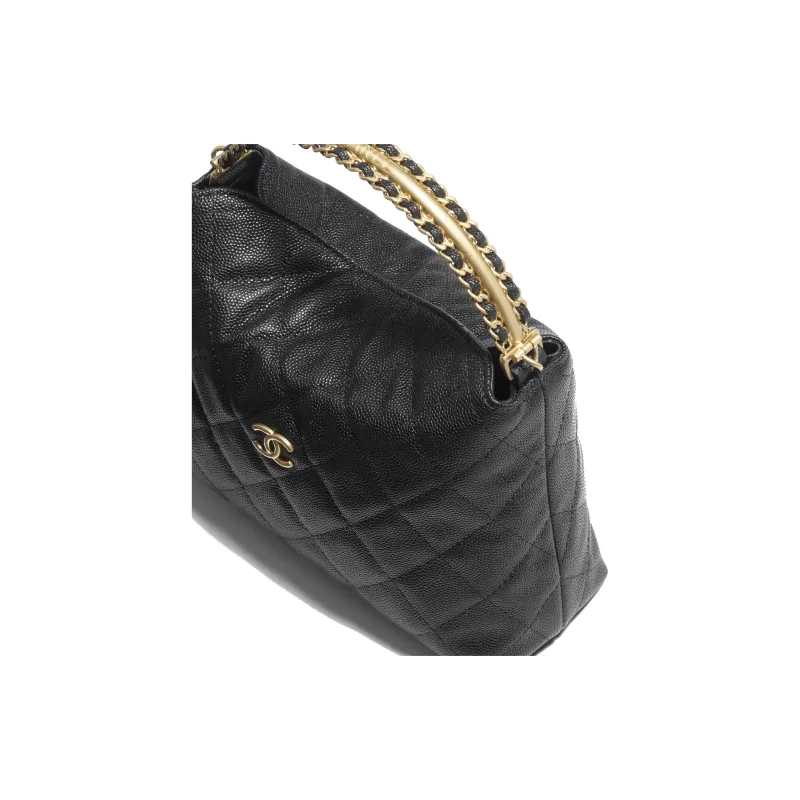 CHANEL Grain Embossed Shiny Calfskin Shoulder Bag, Crossbody Bag, Handbag Women's Black-3