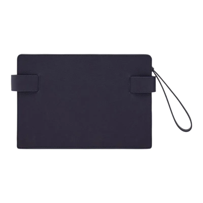 FERRAGAMO Hammered Texture Calfskin Clutch Men's Midnight Blue-2