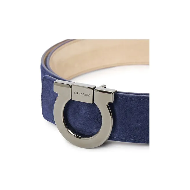 FERRAGAMO Suede Leather Belts Men's Blue  -3