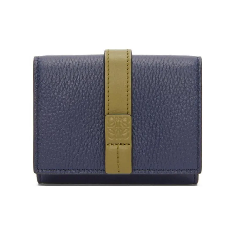 LOEWE Soft Grain Calfskin Wallet Trumpets Men's Abyss Blue & Olive Green-0