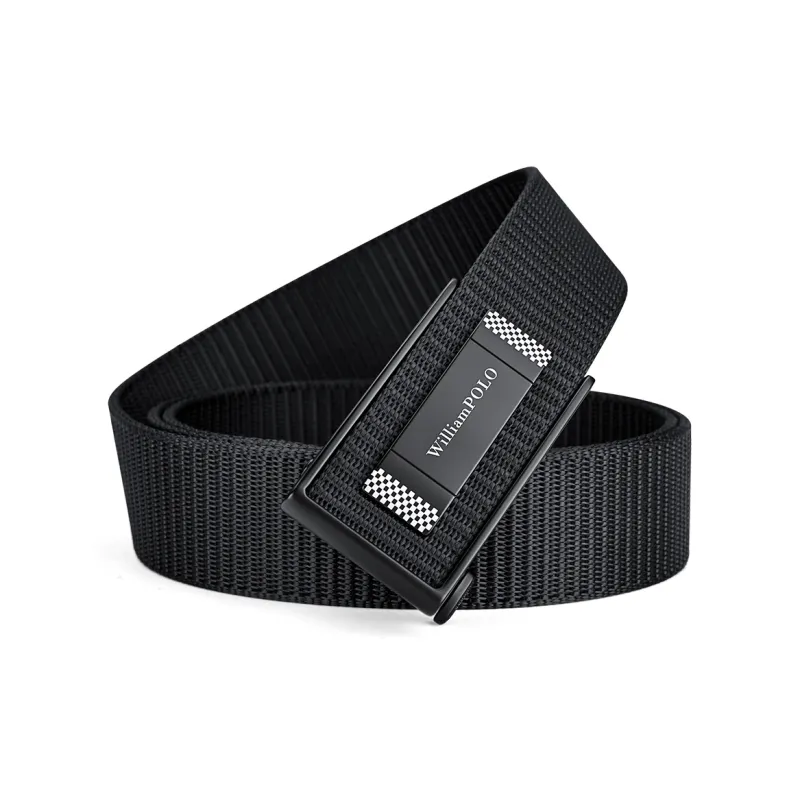WilliamPOLO Fabric Belt Men's Black 3.5cm Width-1
