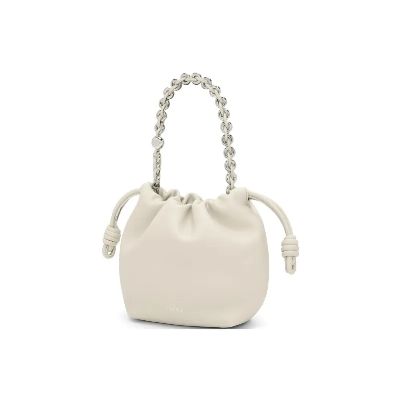 LOEWE Flamenco Sheepskin One Shoulder Crossbody Clutch Mini Women's White-4