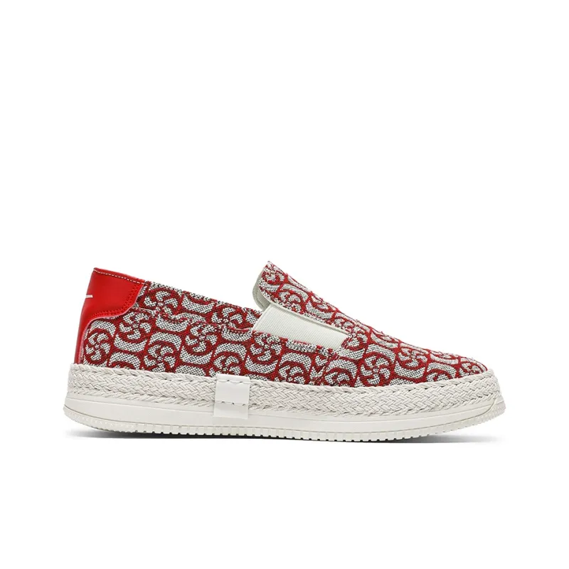 Warrior Height Increasing Wear Resistant Lightweight Breathable Slip Resistant Low Top Canvas Shoes Men's Burgundy Gray-1