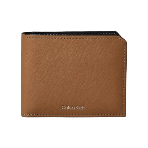 CALVIN KLEIN Cross-Stitch Leather Wallet Men's Donkey Color