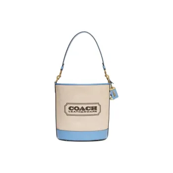 COACH Canvas With Calfskin Canvas Bag, Bucket Bag, Handbag, Shoulder Bag, Crossbody Bag Women's Beige & Blue