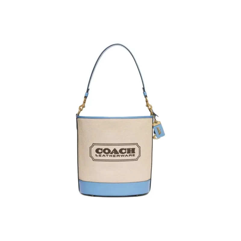 COACH Canvas With Calfskin Canvas Bag, Bucket Bag, Handbag, Shoulder Bag, Crossbody Bag Women's Beige & Blue-0