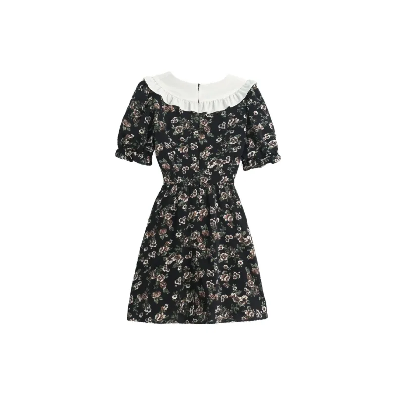 Udon House Short Sleeved Dress Women's Black-1