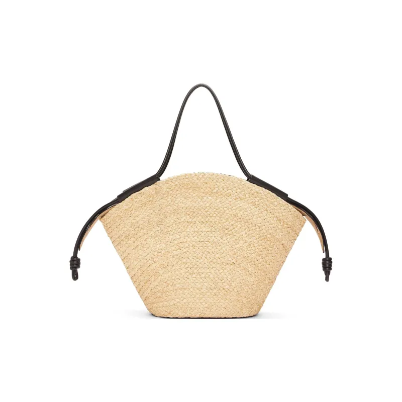 LOEWE Raffia With Nappa Cow Leather Handbag Large Size Women's Natural & Black-3