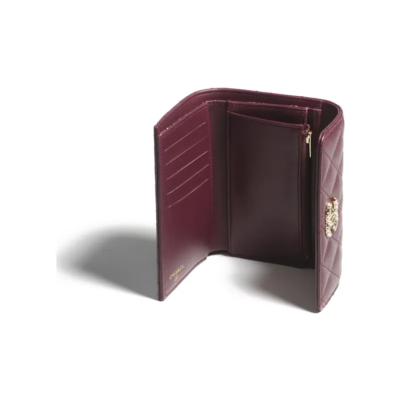 CHANEL Shiny Caviar Calfskin & Metal Wallet Women's Dark Burgundy-2