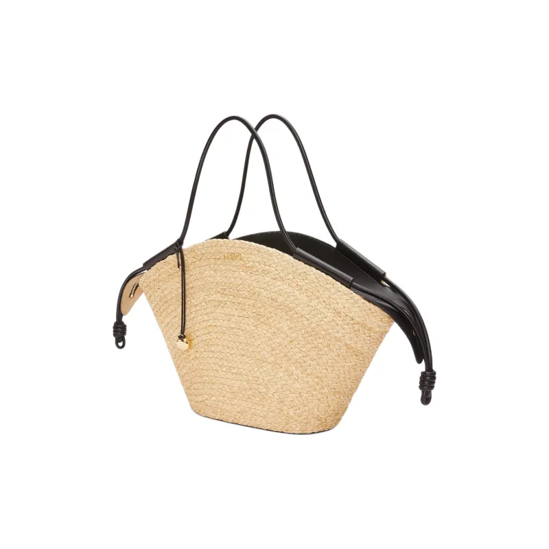 LOEWE Raffia With Nappa Cow Leather Handbag Large Size Women's Natural & Black-1
