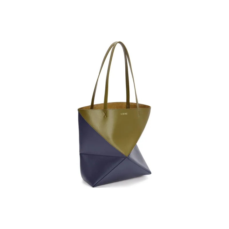 LOEWE Cow Leather Tote Bag, Shopping Bag, Shoulder Bag, Handbag Medium Size Women's Olive & Dark Blue-1