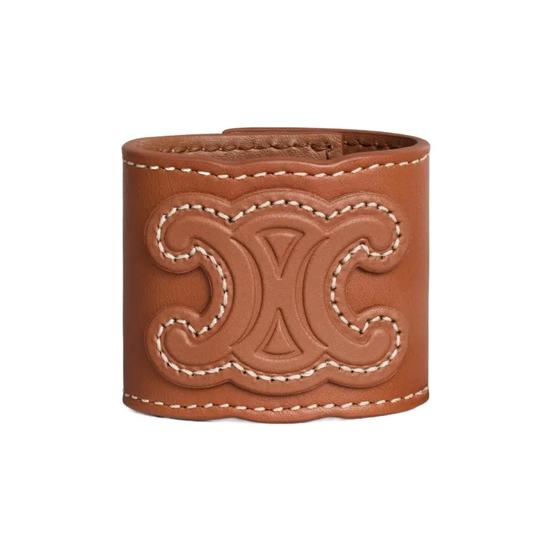 CELINE Triomphe Hair Cuff In Calfskin And Brass With Gold Finish-0