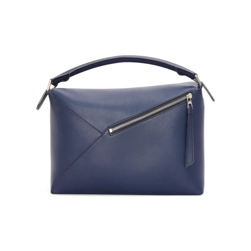LOEWE Cow Leather Handbag Shoulder Bag Crossbody Bag Large Size Women's Dark Blue-4