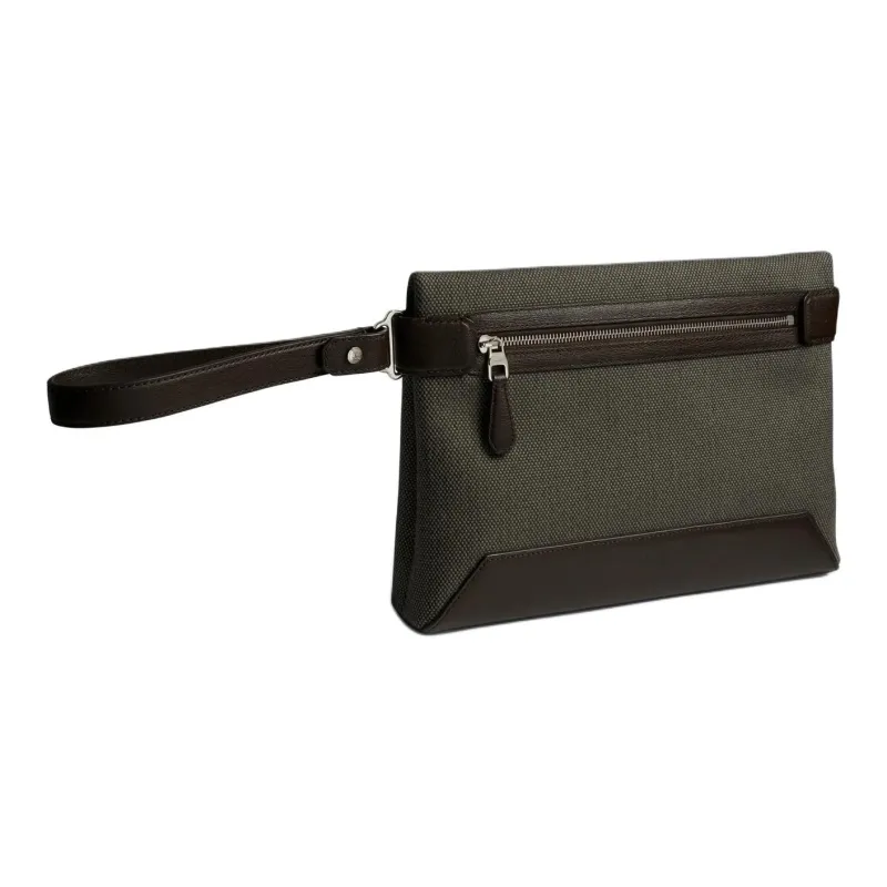 Dunhill Fabric Cow Leather Patchwork Clutch Men's Black Walnut-3