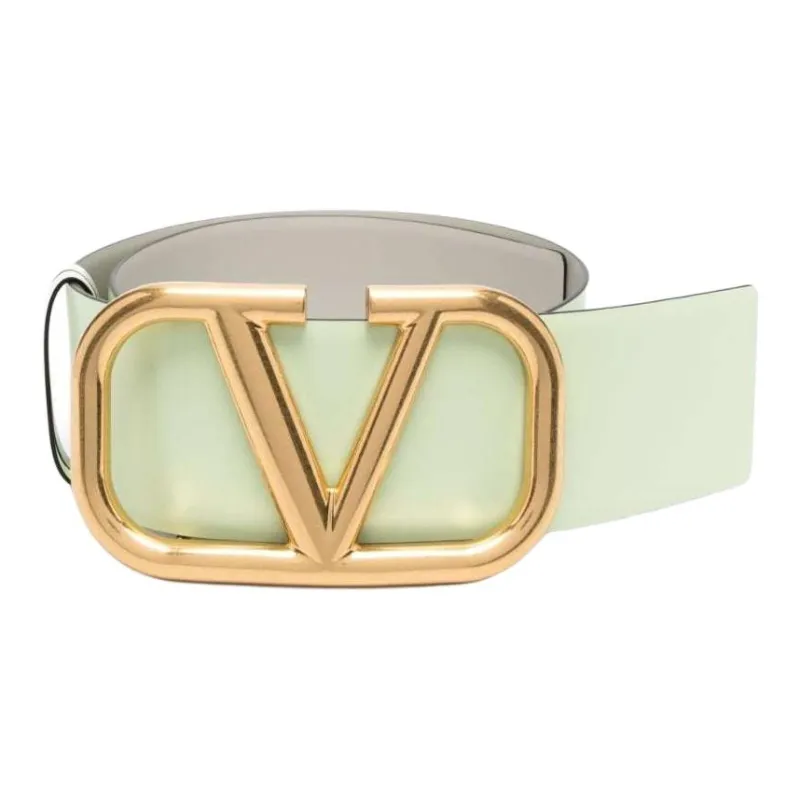 Valentino VLogo Classic Double-Sided Leather Belts Women's Pink Wax Green-0