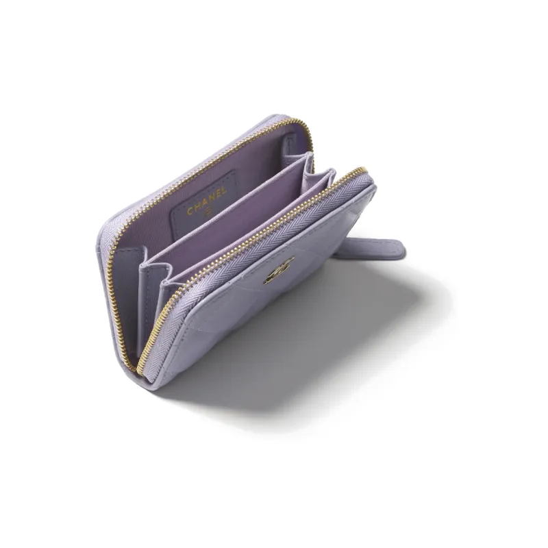 CHANEL Sheepskin & Metal Coin Purse Women's Light Purple-2
