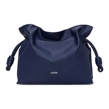 LOEWE Flamenco Cow Leather Shoulder Bag Clutch Medium Size Women's Dark Blue