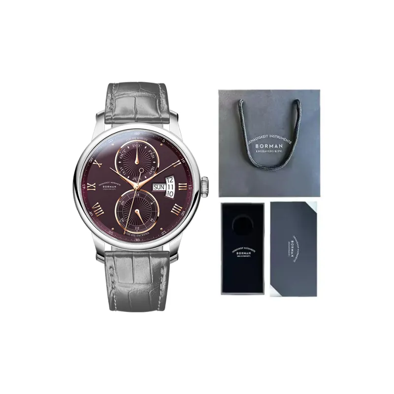 BORMAN Automatic Mechanical Movement Genuine Leather Strap Watch Men's Watches White Dial-18