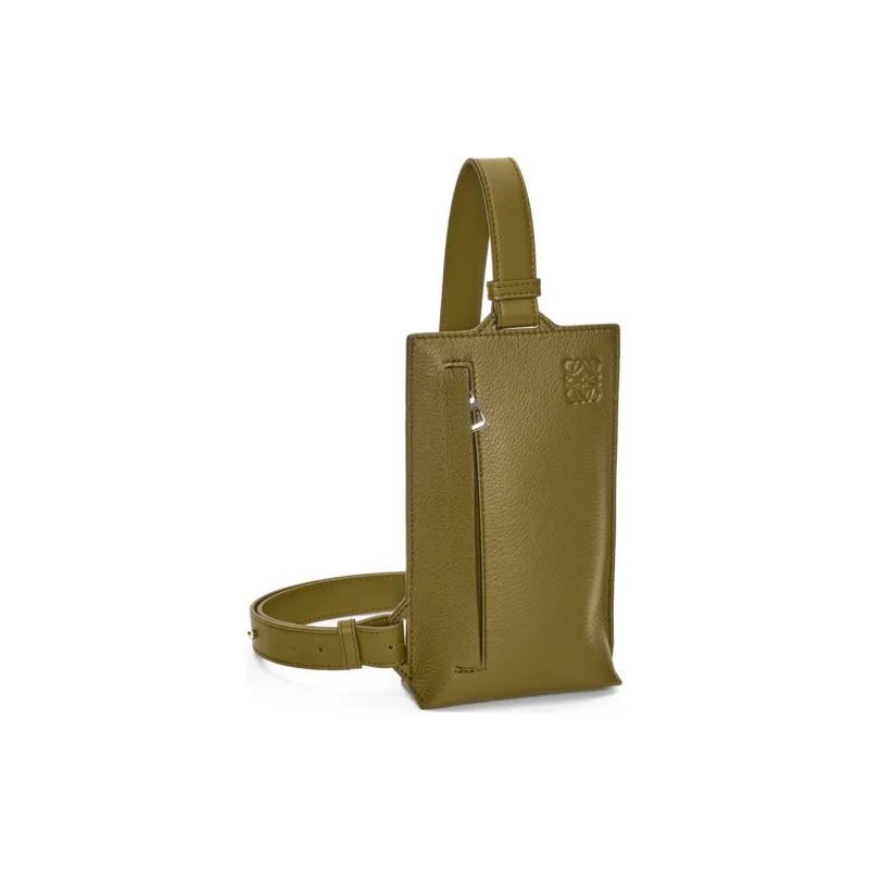 LOEWE Grained Calfskin Fanny Pack Sling Bag Shoulder Bag Crossbody Bag Men's Olive-1