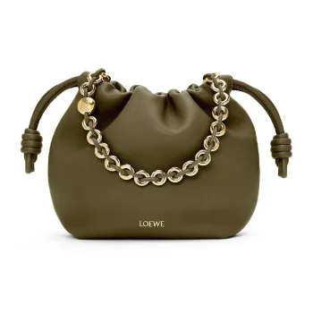 LOEWE Flamenco Nappa Sheep Leather One Shoulder Crossbody Clutches Mini Women's Dark Khaki Green