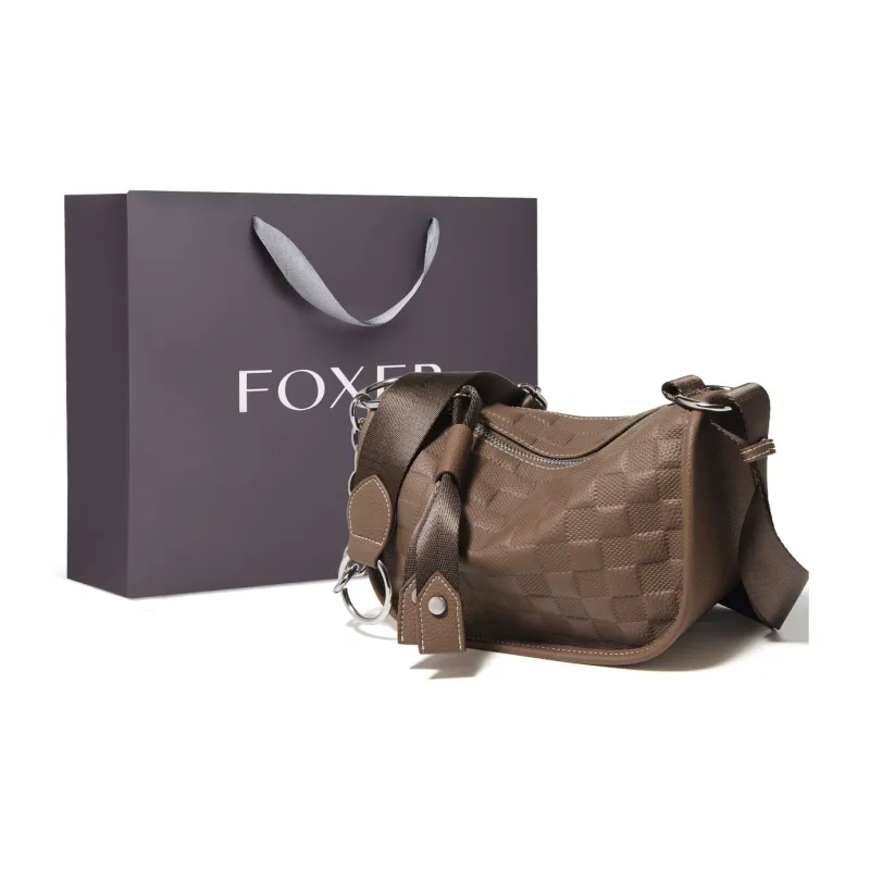 FOXER Cow Leather With Synthetic Leather Shoulder Bag, Crossbody Bag Trumpets Women's Coffee-0
