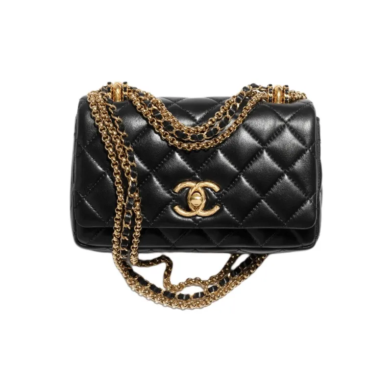 CHANEL Lambskin Flap Bag, Shoulder Bag, Crossbody Bag Mini Women's Black-0