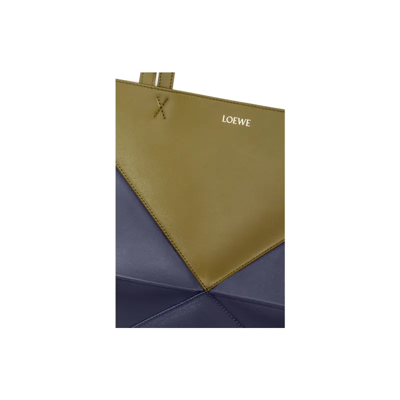 LOEWE Cow Leather Tote Bag, Shopping Bag, Shoulder Bag, Handbag Medium Size Women's Olive & Dark Blue-7